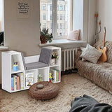HJZBNONE 6-Cubby Children’s Bookcase with Cushioned Reading Nook, Organizer Cabinet with Soft Cushion and Thick Wood Board, Modern White